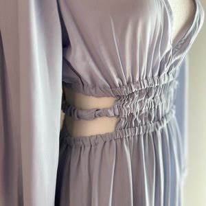 Plunging cut out maxi dress | light blue color | side cut out|